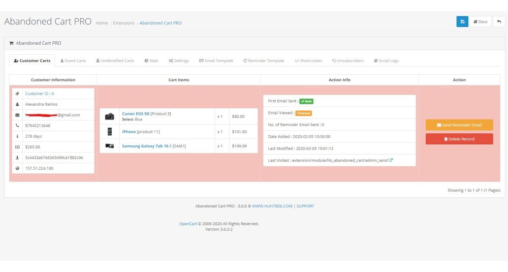 Courriels de panier abandonné - Professionnel Extensions et modules, Extensions OpenCart, Augmentation de la productivité, Extensions de messagerie image