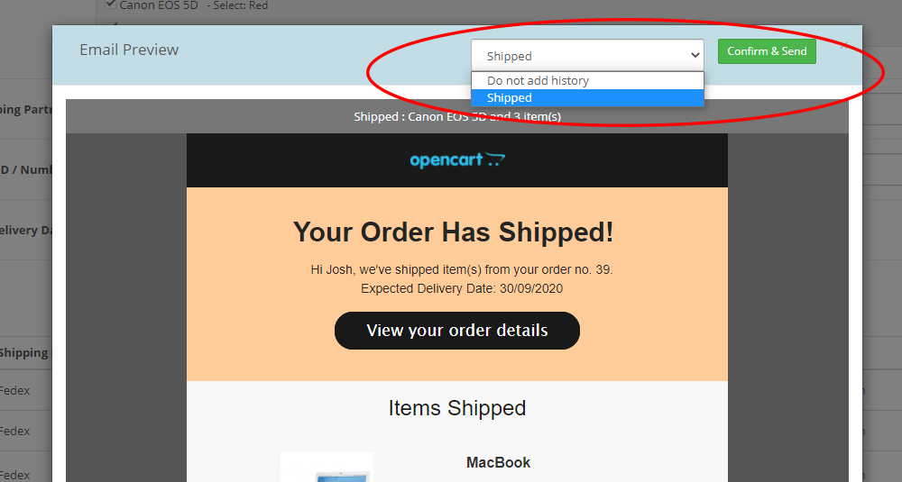 Image showing extension Order Shipment / Courier Tracking Info for opencart