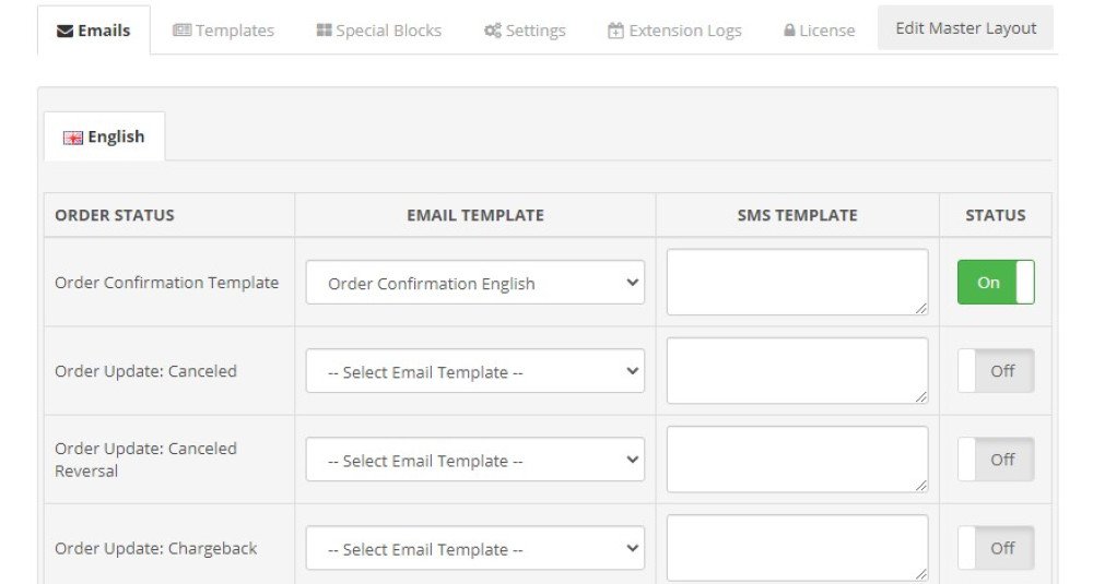 Order Status Email / SMS Template Designer PRO for OpenCart