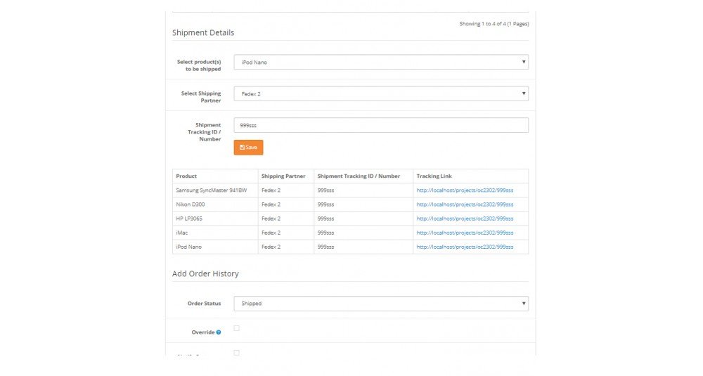 Showing image for Order Shipment / Courier Tracking Info Image showing extension Order Shipment / Courier Tracking Info for opencart