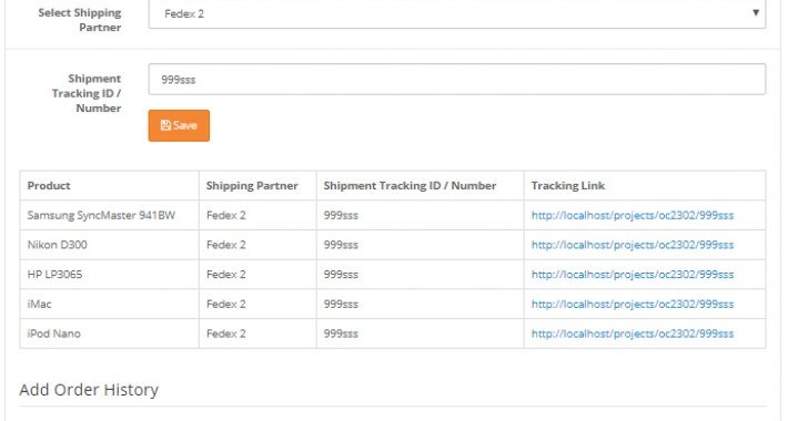 Showing image for Order Shipment / Courier Tracking Info Image showing extension Order Shipment / Courier Tracking Info for opencart