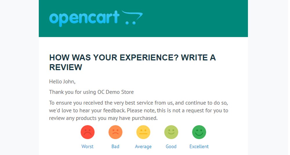 Solicitud de revisión de producto posterior a la compra Correo electrónico automatizado Extensiones y módulos, Extensiones OpenCart, Aumentar la productividad, OpenCart 2.x.x.x Store, OpenCart 3.x.x.x Store, Extensiones de correo electrónico image