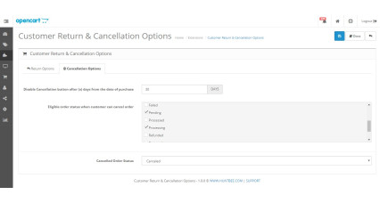Image showing extension Customer Returns and Cancellation Options for opencart