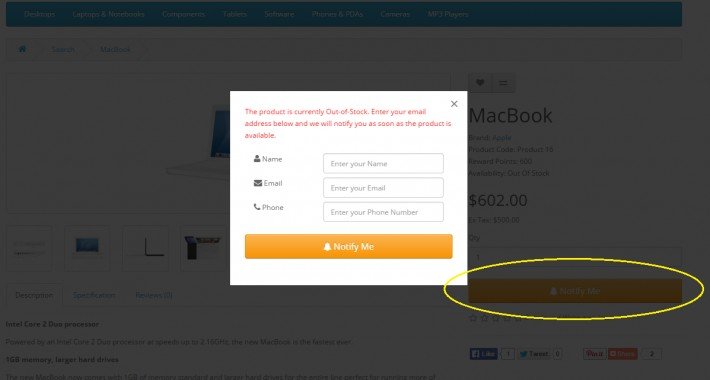 Showing image for Product Stock Notification Alert - Full Pro Image showing extension Product Stock Notification Alert - Full Pro for opencart