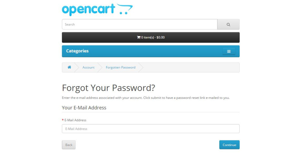 Fix for password reset for OpenCart 2.2.0.0 image for opencart