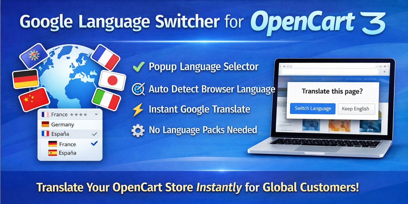 Google Prepínač Jazykov pre OpenCart – OpenCart rozšírenie od HuntBee